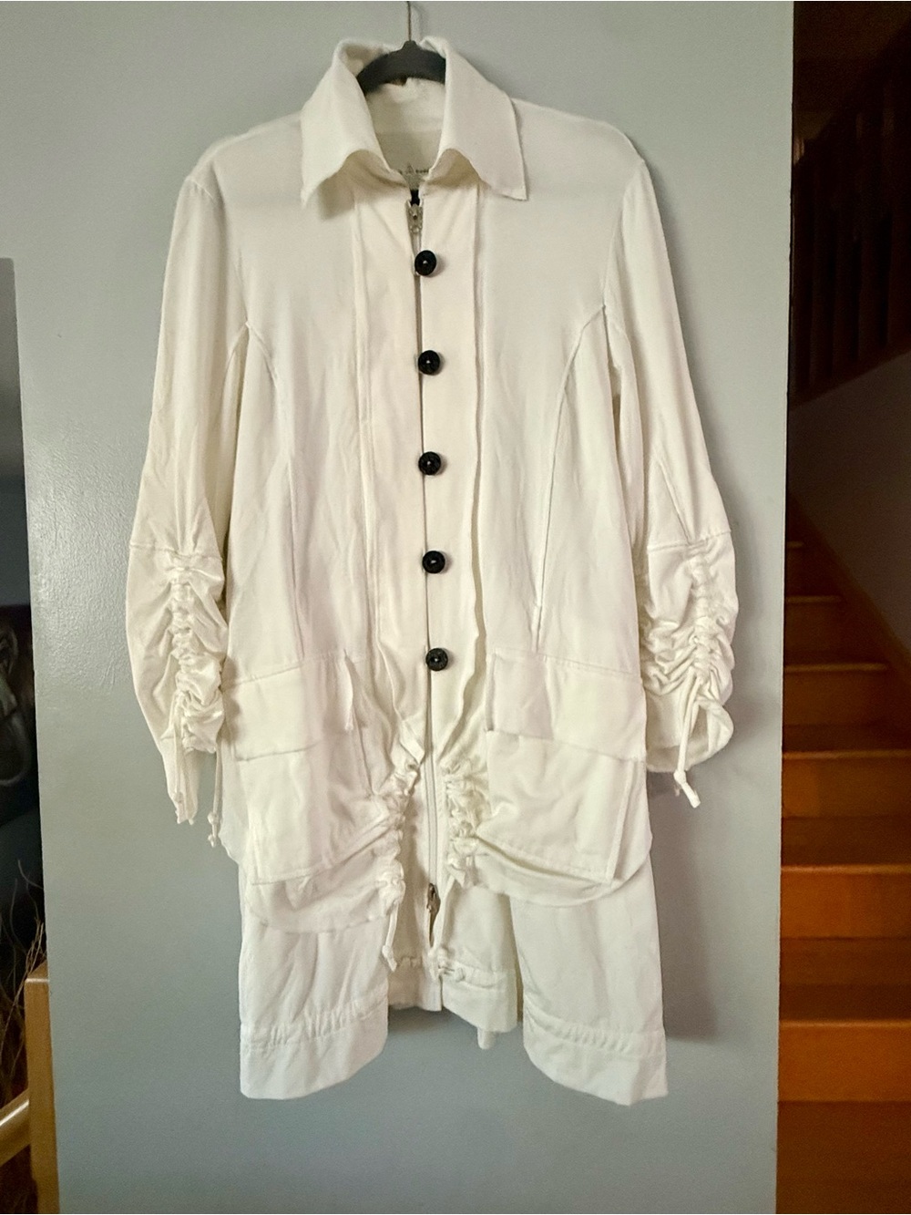 Neon Buddha Ivory Jersey Knit Lagenlook Zip Jacket Shacket Tunic Sz L